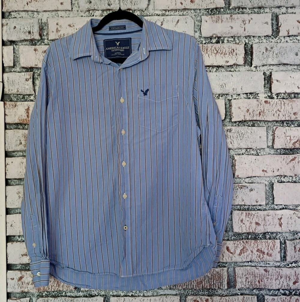 American Eagle Outfitters Vintage Fit Button Down Shirt Mens L Long Sleeve Blue